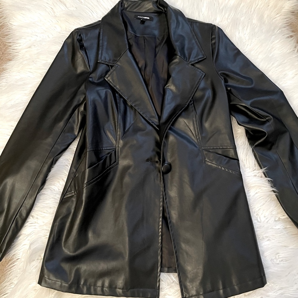 Black faux leather blazer